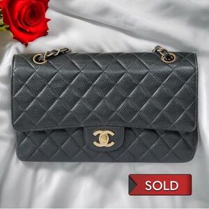 CHANEL Classic Double Flap Medium Black Caviar Gold Hardware Vintage Series 7